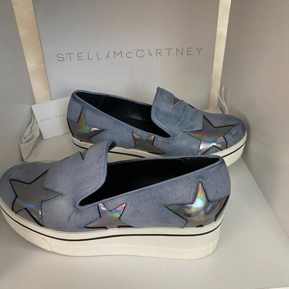 Stella McCartney Shoes - NEW Stella McCartney Blue Iridescent Binx Star Slip-On Platform Sneakers Size 37